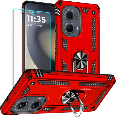 Miniatura 27 de Funda para Moto E Phone Case, Moto E con protector de pantalla HD, fundas protectoras de grado militar con anillo para Moto E 2020 (rojo)