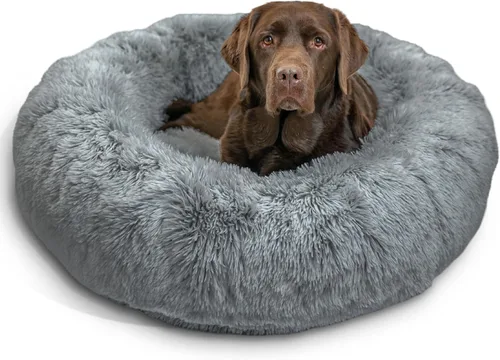 Best Friends by Sheri - The Original Calming Donut - Cama calmante en forma de dona para perros y gatos - Pelo largo, gris, L, 36 x 36 pulgadas Gris