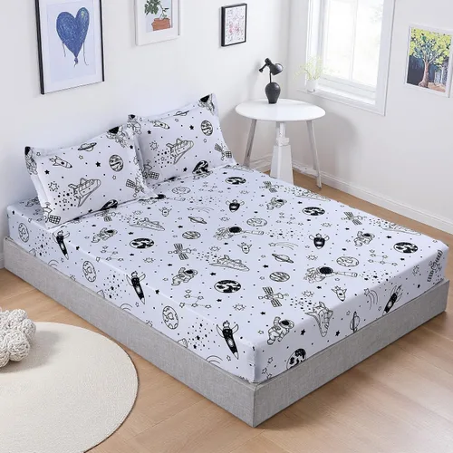MAG Juego de sábanas espaciales de 3 piezas tamaño matrimonial, con base blanca, microfibra súper suave, para niños, adolescentes, niños y amantes
