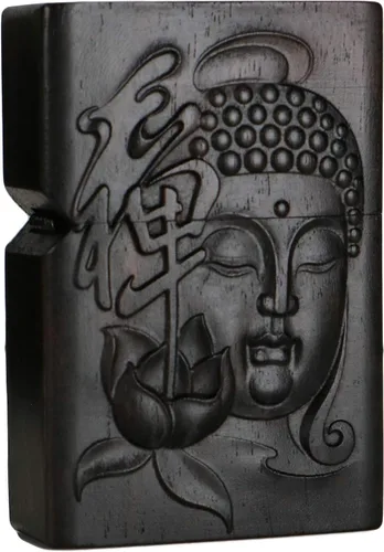 Miniatura 29 de Carcasa exterior tallada en madera negra de ébano natural para kit de inserción Zippo (Kwan Yin Goddess Dragon Phoenix)