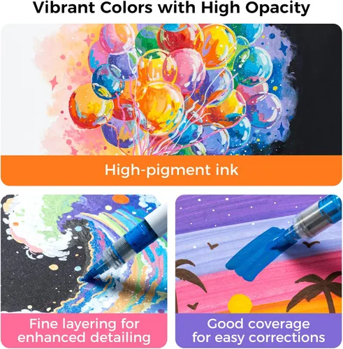 Miniatura 2 de Ohuhu Plumones de pintura acrílica con punta de pincel: Juego de 48 marcadores automáticos de control de tinta con alta opacidad, impermeables