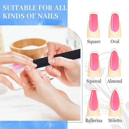 Miniatura 5 de Limas de uñas rectangulares negras de grano 60/60, 50 piezas de tablero de esmeril profesional de doble cara, herramienta gruesa reutilizable