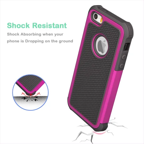 Miniatura 6 de Jeylly Funda para iPhone SE/Funda para iPhone 5S, Exterior de Plástico Duro que Absorbe Golpes + Interior de Silicona de Goma Defensor contra