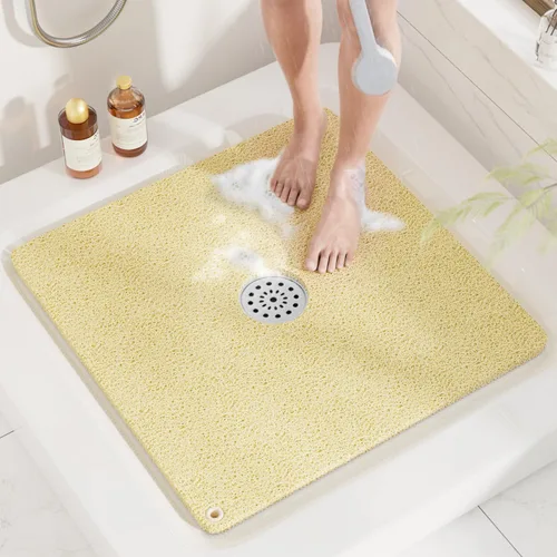 HITSLAM Alfombrilla de ducha, de 24x24 pulgadas cuadrada, alfombrilla de bañera antideslizante, alfombrilla de baño de lúfa de PVC suave para bañera