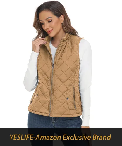 Miniatura 6 de YESLIFE Chaleco acolchado para mujer 2024 con un bolsillo interior, chaleco acolchado ligero con cuello alto para mujer