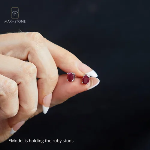 Miniatura 4 de 925 Sterling Silver Gemstone Oval Stud Earrings for Women 5mm Birthstone with Push Backs by MAX + STONE