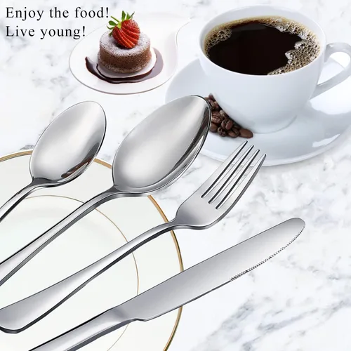 Miniatura 3 de Juego de 40 cucharas de mesa y cucharas de café, cucharas de acero inoxidable, cucharas de cubiertos de cocina para el hogar, cucharas de postre