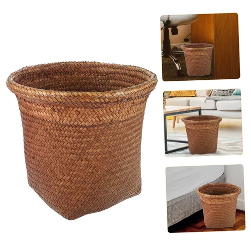 Miniatura 9 de Papelera tejida con paja para baño, bordes lisos, diseño de paja natural, fácil de limpiar