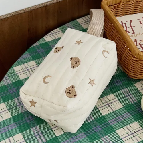 Bolsa de maquillaje Kawaii para cosméticos, organizador de almacenamiento de osos lindos con asa, bolsa de aseo con cremallera estética japonesa