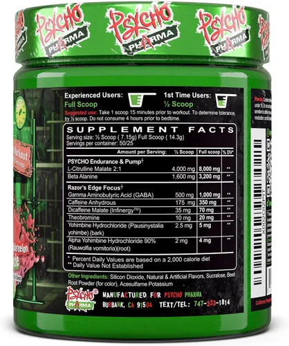 Miniatura 8 de Psycho Pharma Polvo de preentrenamiento de alta rigidez más fuerte, borde de locura, suplemento de preentrenamiento más intenso para bombas, fuerza