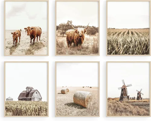 Miniatura 8 de HAUS AND HUES Arte de pared de paisaje enmarcado - Impresiones escénicas de naturaleza, carteles de montaña en el campo, decoración rústica