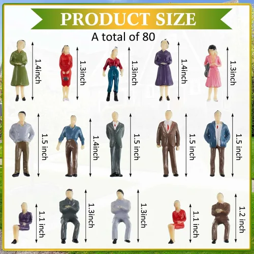Miniatura 3 de Juexica 80 piezas de mini figuras de personas a escala 1:50, trenes modelo arquitectónicos, figuras de personas pintadas, pequeñas figuras