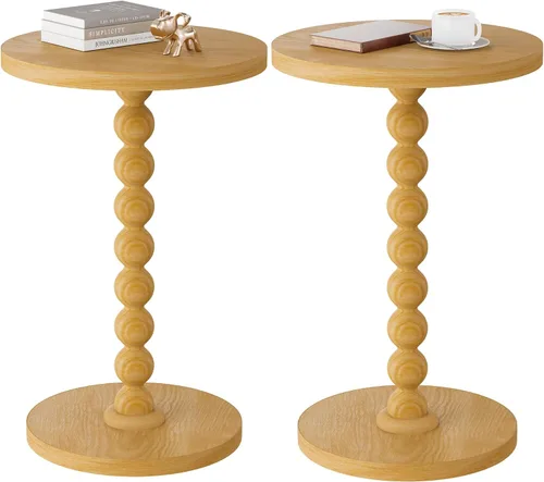 Miniatura 12 de Mesa auxiliar redonda, mesa de bebidas para espacios pequeños, mesita de noche moderna con patas de madera de goma para sala de estar, dormitorio