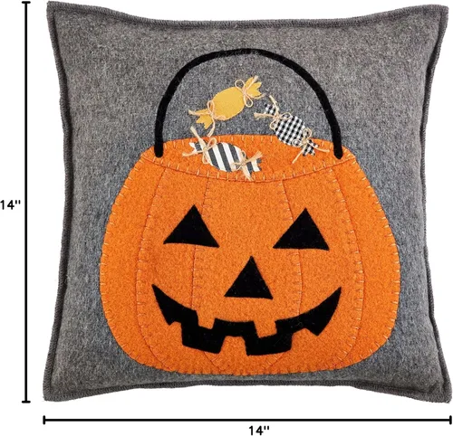 Miniatura 3 de Mud Pie Almohada de Fieltro de Halloween, Calabaza, 14" x 14