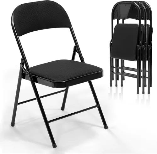Miniatura 13 de Paquete de 6 sillas plegables, sillas plegables acolchadas con marco de metal, silla plegable negra para oficina, fiestas, reuniones, eventos al