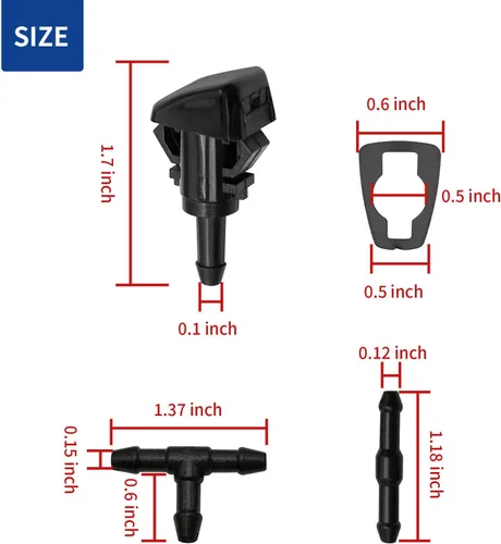Miniatura 3 de 2 boquillas de arandela de 78.7 pulgadas/6.6 ft manguera de lavado de parabrisas con kit de juntas de conector de repuesto 4805742AB, 5113049AA