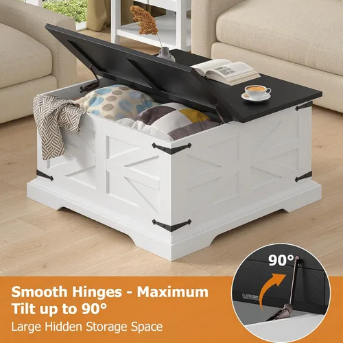Miniatura 6 de Bigbiglife Mesa de centro de granja con almacenamiento, mesa central cuadrada de 31.5 pulgadas para sala de estar, mesa de cóctel de madera rústica