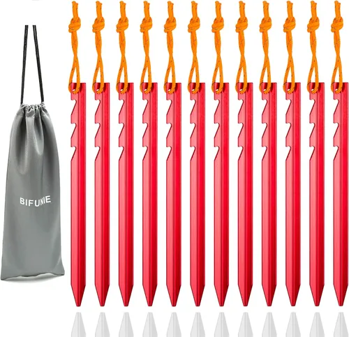 Miniatura 7 de Juego de 12 estacas de aleación de aluminio con cuerdas reflectantes, estacas de metal ligeras para acampar tiendas de campaña, hamacas Naranja