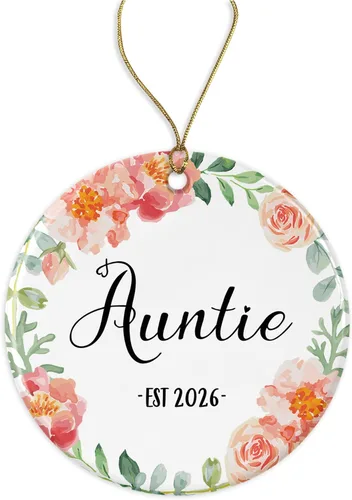 DiandDesignGift Auntie Est 2021 - Regalo de primera vez para tía nueva tía estimada 2021 – Adorno de Navidad de la tía 2021 – Regalo de recuerdo