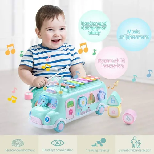 Miniatura 3 de Juguete de Xilofón de Autobús Escolar para Bebés para Niños Pequeños de 1 a 3 años, Juguetes Musicales Montessori de Autobús de 5 en 1, Regalos