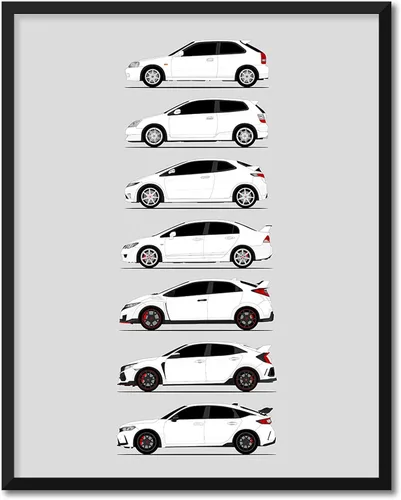 Miniatura 12 de Custom Car Posters Póster hecho a mano compatible con Honda Civic Type-R Generations e impresión de Civic Type R