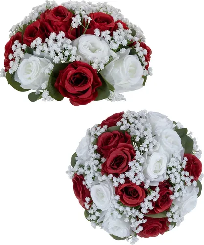 BLOSMON Bolas de Flores Falsas Centros de Mesa de Boda 2 Piezas Rosa Carmesí Respiración de Bebé Flores Artificiales Piezas Centrales Decoración