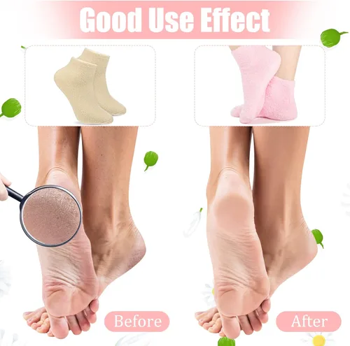 Miniatura 4 de Janmercy 3 pares de calcetines de aloe con gel hidratante para spa, calcetines de dormir esponjosos para pies secos y no resbaladizos con loción