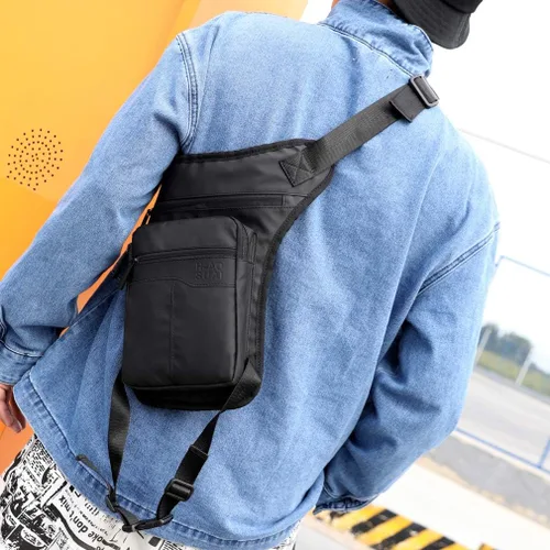 Miniatura 9 de Riñonera para muslos al aire libre para hombres y mujeres, riñonera para montar en motocicleta, bandolera para montar al hombro, senderismo, 01-Negro