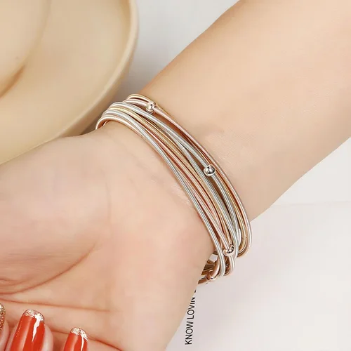 Miniatura 2 de YANCHUN 10 pulseras de cuerda de guitarra para mujer, pulseras de hilo en capas, pulseras elásticas plateadas, pulseras de oro, joyería