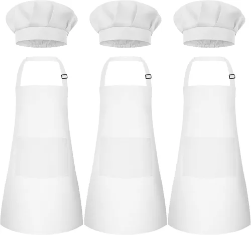 Miniatura 29 de Conjunto de Delantal y Gorro de Chef para Niños, Delantal Infantil Ajustable con 2 Bolsillos, para Niños Chef y Pintura, Cocinar, Hornear