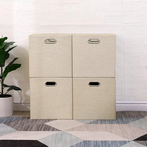 Miniatura 6 de Contenedores de almacenamiento de 13 x 13 pulgadas, caja plegable de lino con asas, cesta de organización plegable, juego de 4 cajones de gran