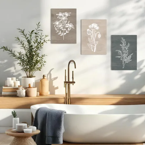 Miniatura 4 de BINCUE Lienzo de plantas botánicas neutrales, 6 piezas, arte de pared rústico, pinturas de pared de granja, impresiones botánicas de plantas