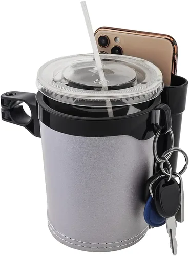 Miniatura 11 de Portavasos para bicicleta 3 en 1 con gancho para llaves de teléfono celular, soporte universal para botella de agua para caminante/silla de rosa gris