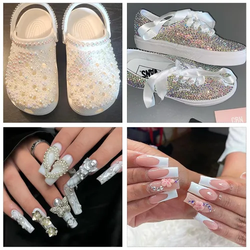 Miniatura 6 de Diamantes de imitación con parte trasera plana, medias perlas, cuentas para manualidades y piedras gemas, diamantes de imitación de tamaño mixto