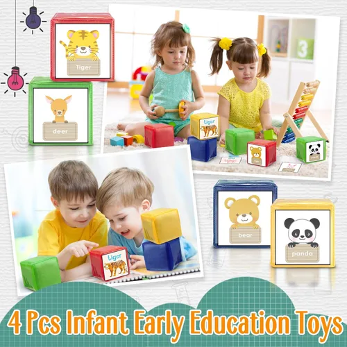 Miniatura 6 de 4 piezas de dados grandes de espuma con bolsillos, para hacer tú mismo, educación, jugar, cubos de dados suaves, aprendizaje y enseñanza, bloques