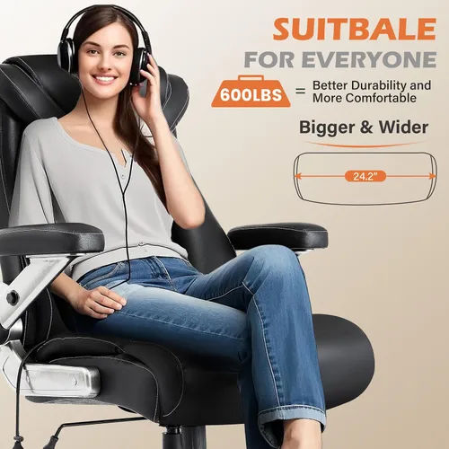 Miniatura 7 de Silla de oficina grande y alta de 600 libras para personas pesadas, silla de oficina ejecutiva grande y resistente, reposabrazos 5D y sillas