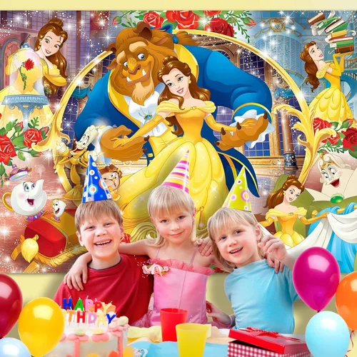 Miniatura 5 de Telón de fondo de princesa, 7 x 5 pies, fondo de pancarta de dibujos animados, suministros para fiesta de cumpleaños y decoración para niñas