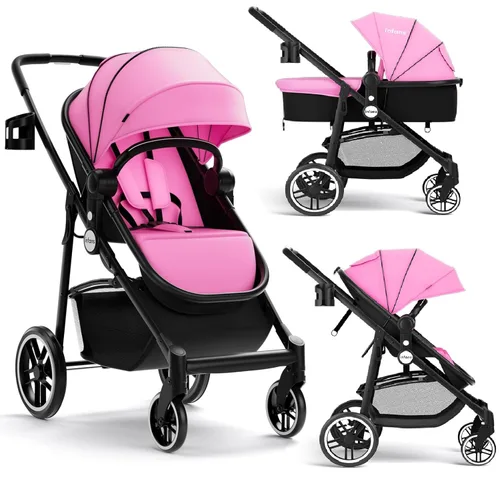 Miniatura 13 de INFANS Cochecito infantil 2 en 1, cochecito de bebé horizontal y cochecito de cuna reversible, cochecito plegable con toldo ajustable, soporte