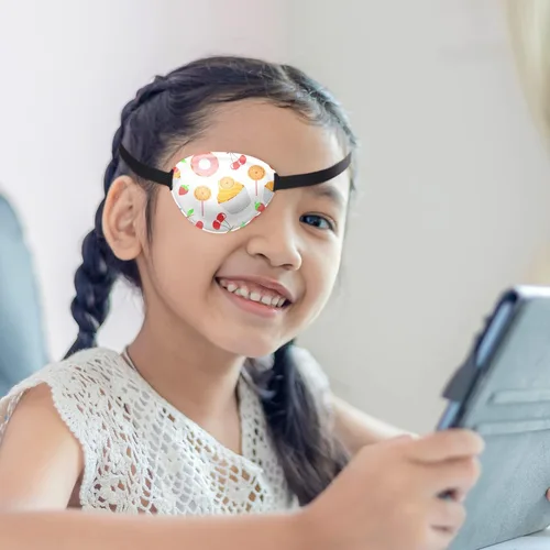 Miniatura 5 de Eurzom 8 piezas de parches oculares para niños, parche ajustable de un solo ojo reutilizable, lindo para niñas y niños, con correa elástica