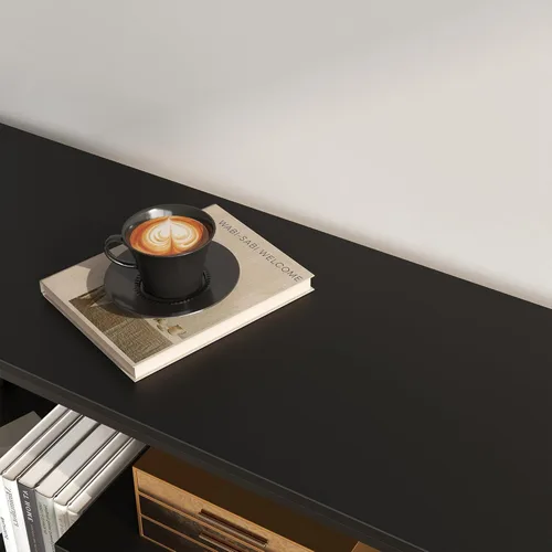 Miniatura 4 de YOUDENOVA Soporte de TV para televisores de hasta 55 pulgadas, mesa consola de TV con estantes de almacenamiento abiertos de 3 niveles, moderno Negro