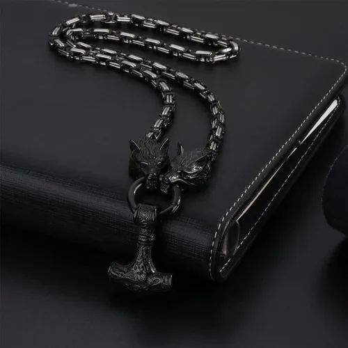 Miniatura 4 de OIDEA Viking Mjolnir Necklace for Men with Wolf Head King Chain, Stainless Steel Viking Amulet Thors Hammer Necklace Norse Pagan Jewelry,22 inch