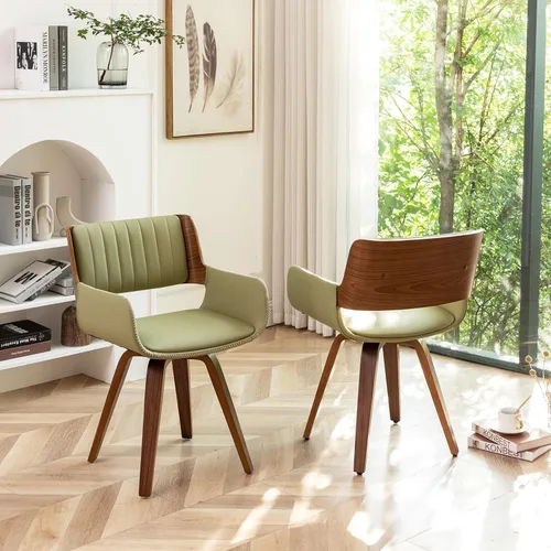 Miniatura 7 de LUNLING Sillas de comedor giratorias de piel sintética con acento, sillas modernas de mediados de siglo con patas de madera/reposabrazos/asiento
