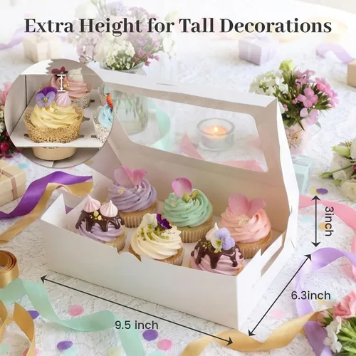 Miniatura 2 de VGOODALL 6 cajas blancas para cupcakes, paquete de 15 recipientes para cupcakes, 9.5 x 6.3 x 3 pulgadas, con capacidad para 90 cajas de pastelería