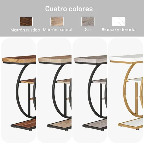 Miniatura 3 de Tribesigns Mesa de Consola de 41.3 pulgadas, Mesa Industrial de 4 Niveles para Sofá de Entrada con Base Circular, Mesas Decorativas de Madera Oro