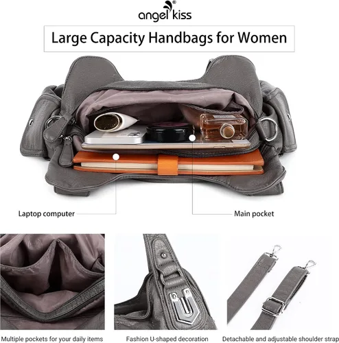 Miniatura 4 de Angelkiss - Bolsos y bolsos de mano para mujer, de cuero vegano lavado, bolso cruzado de hombro