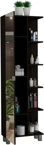 Miniatura 5 de Tuhome Muebles Urano Armario de lino de 62" con almacenamiento abierto y espejo en negro