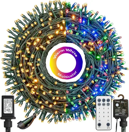 Tira de luces de Navidad de 300 LED para interiores y exteriores, cambian de color con control remoto/temporizador, 108 pies, 11 modos,