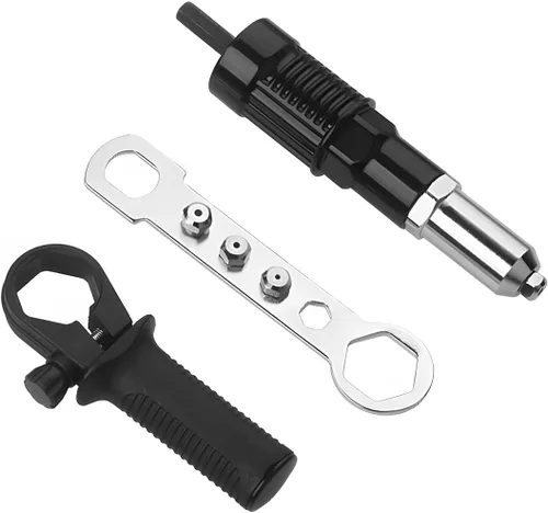 Adaptador de pistola de remache para automóvil, kit de adaptador de pistola de remache de acero de aleación con asa de agarre y 4 cabezas de remache