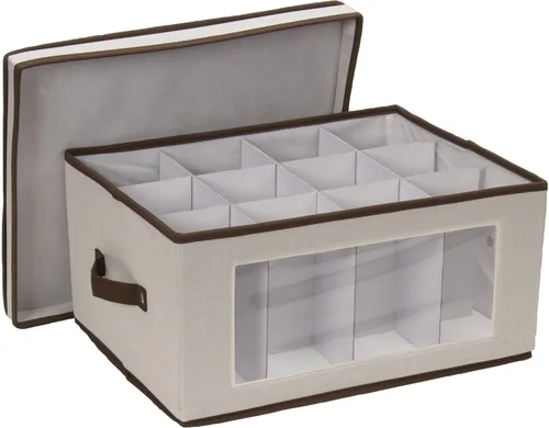 Miniatura 9 de Household Essentials Caja de almacenamiento para copas de vino tipo globo, estructura resistente y asas, panel con ventana, tapa completamente