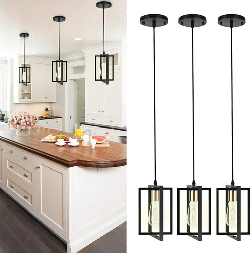 Miniatura 9 de Luces colgantes negras para isla de cocina, lámpara colgante industrial con pantallas de metal duraderas, 1 paquete de iluminación de isla de cocina